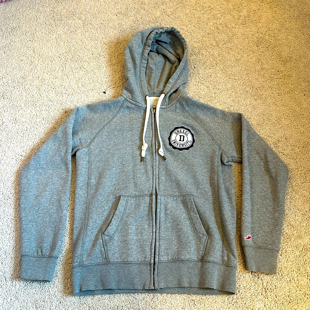 Grey college zip up hoodie